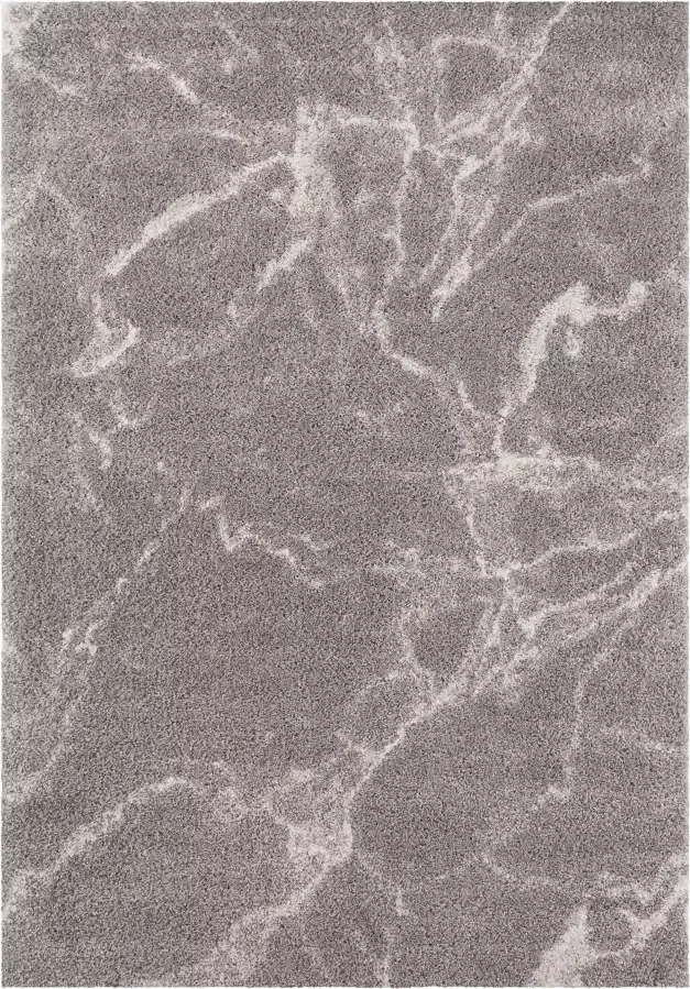 Tapeso Hoogpolig vloerkleed marble Mayrin grijs crème 120x170 cm - Foto 3