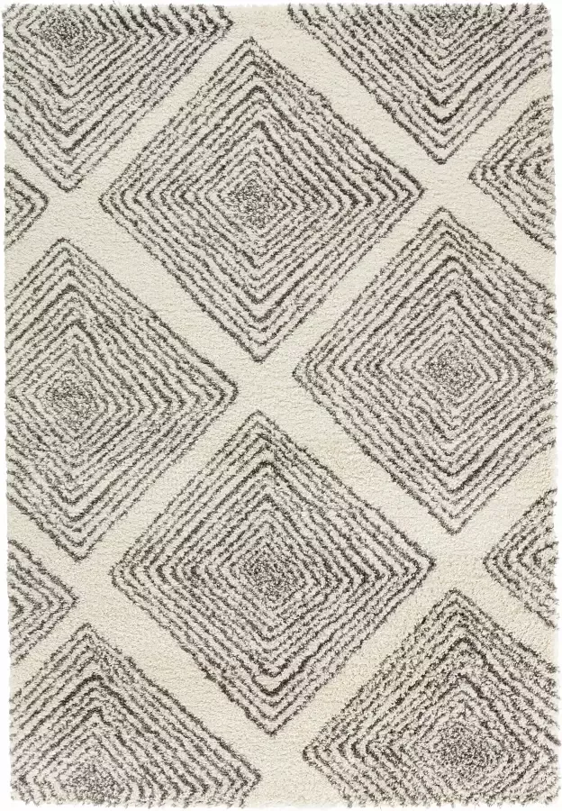 Mint rugs Hoogpolig vloerkleed ruiten Wire grijs crème 80x150 cm