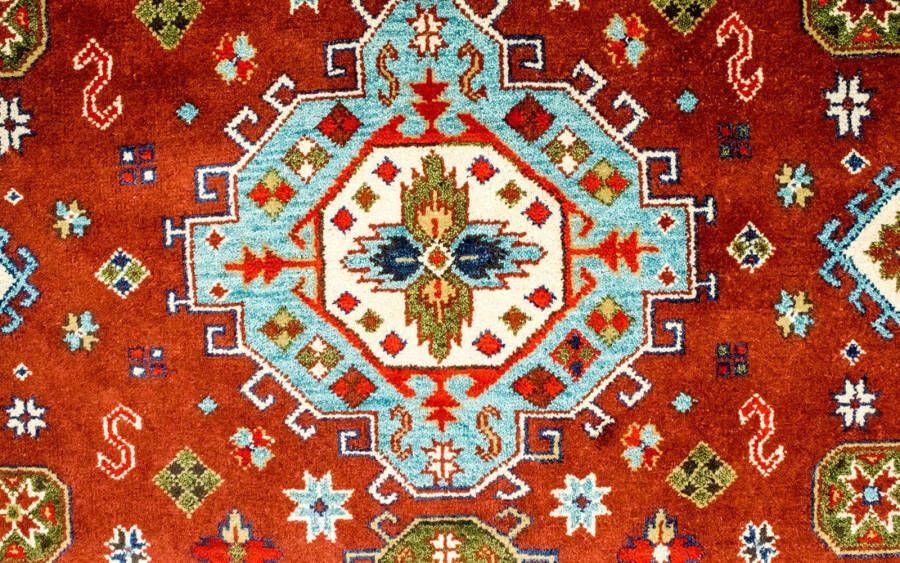 Morgenland Wollen kleed Kazak-kleed met de hand geknoopt rood - Foto 5