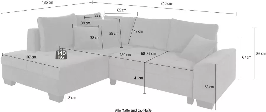 Mr. Couch Hoekbank Nikita L-vorm naar keuze met koudschuim (140 kg belasting zitting) aquaclean-stof - Foto 3