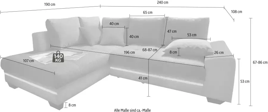 Mr. Couch Hoekbank NIKITA naar keuze met koudschuim (140 kg belasting zitting) slaapfunctie - Foto 3