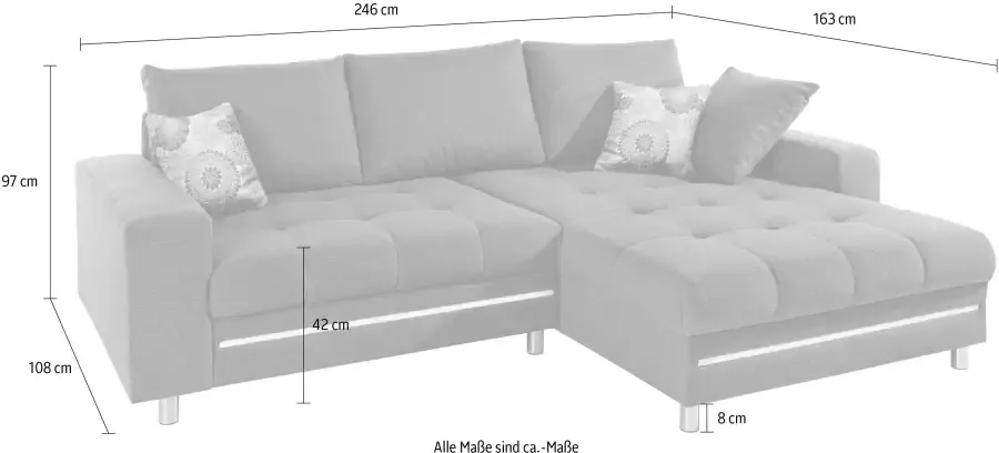 Mr. Couch Hoekbank Tobi L-Form naar keuze met koudschuim (140 kg belasting zitting) rgb-ledverlichting - Foto 1