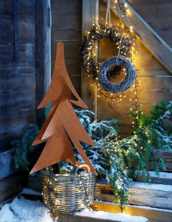 My home Deco-boom Dennengroen kerstversiering buiten Tuinsteker van metaal met roestig oppervlak hoogte ca. 100 cm