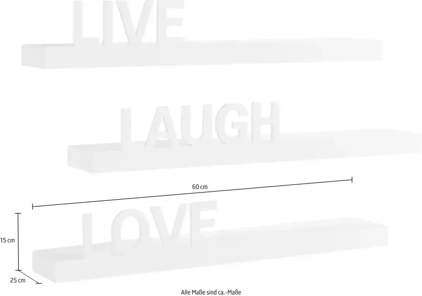 My home Decoratief wandrek Live Love Laugh Decoratief rek wanddecoratie met een opschrift (set 3-delig) - Foto 4