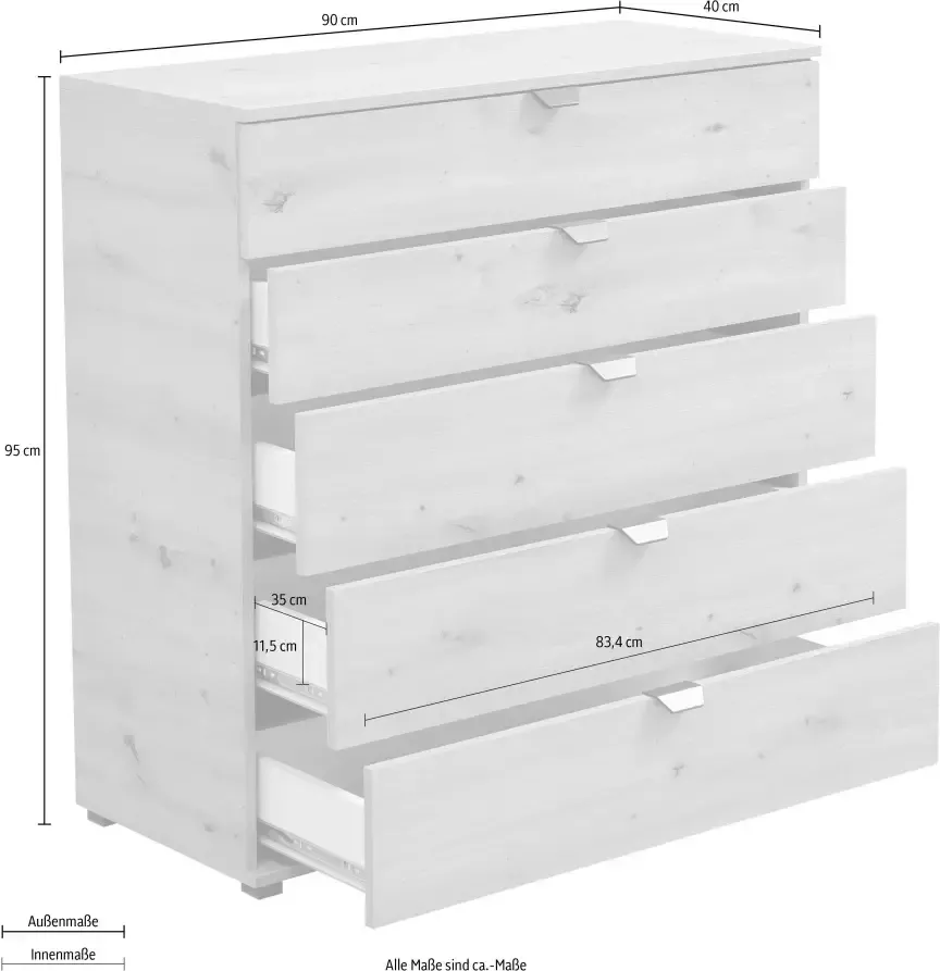 INOSIGN Dressoir Duero met 5 laden breedte 90 cm - Foto 3