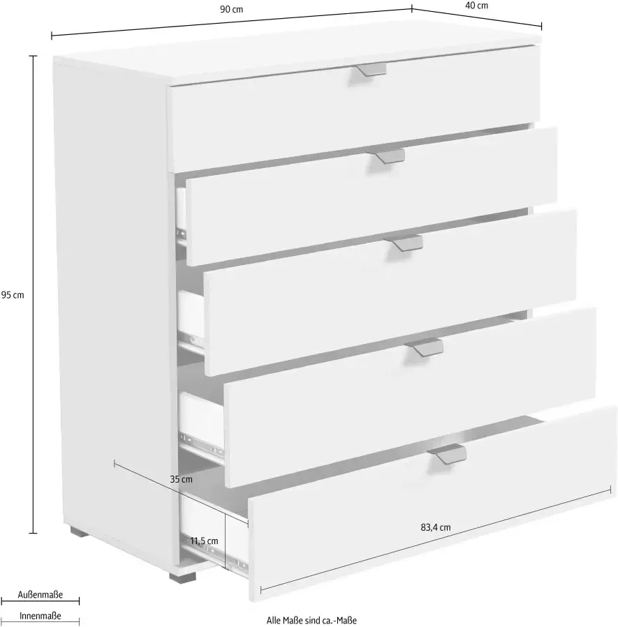 INOSIGN Dressoir Duero met 5 laden breedte 90 cm