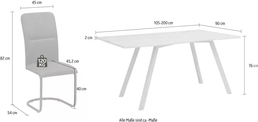 INOSIGN Eethoek Alex Freja bestaand uit alex eettafel 160 cm en set van 4 freja stoelen fluweel (set 5-delig) - Foto 4