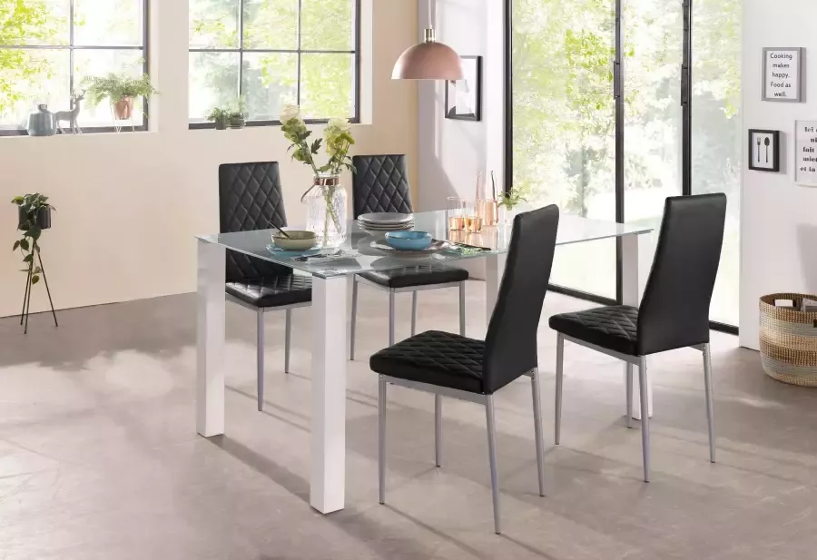 INOSIGN Eethoek 160 cm brede glazen tafel stoelbekledingen in verschillende kleurvarianten (set 5-delig)