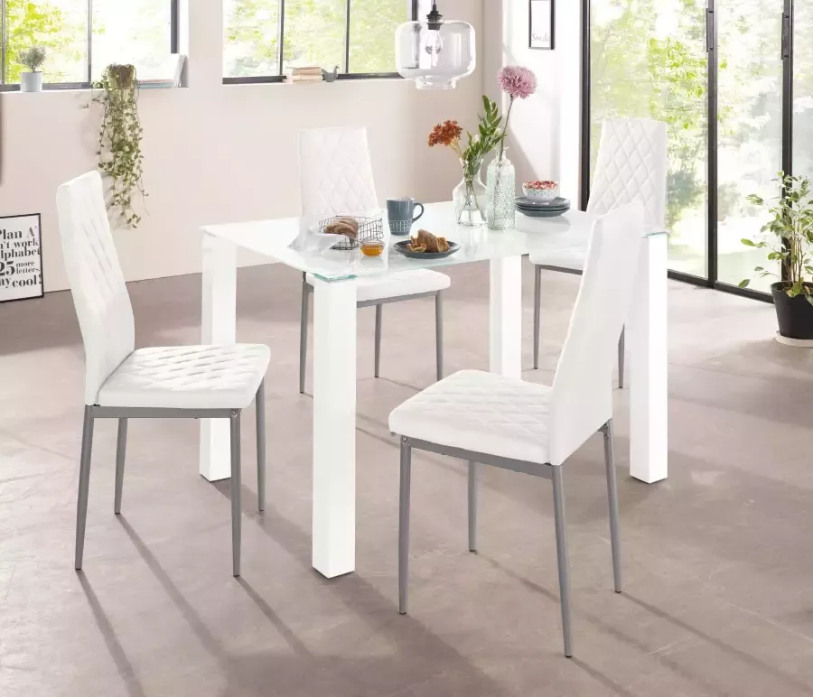 INOSIGN Eethoek 160 cm brede glazen tafel stoelbekledingen in verschillende kleurvarianten (set 5-delig) - Foto 1