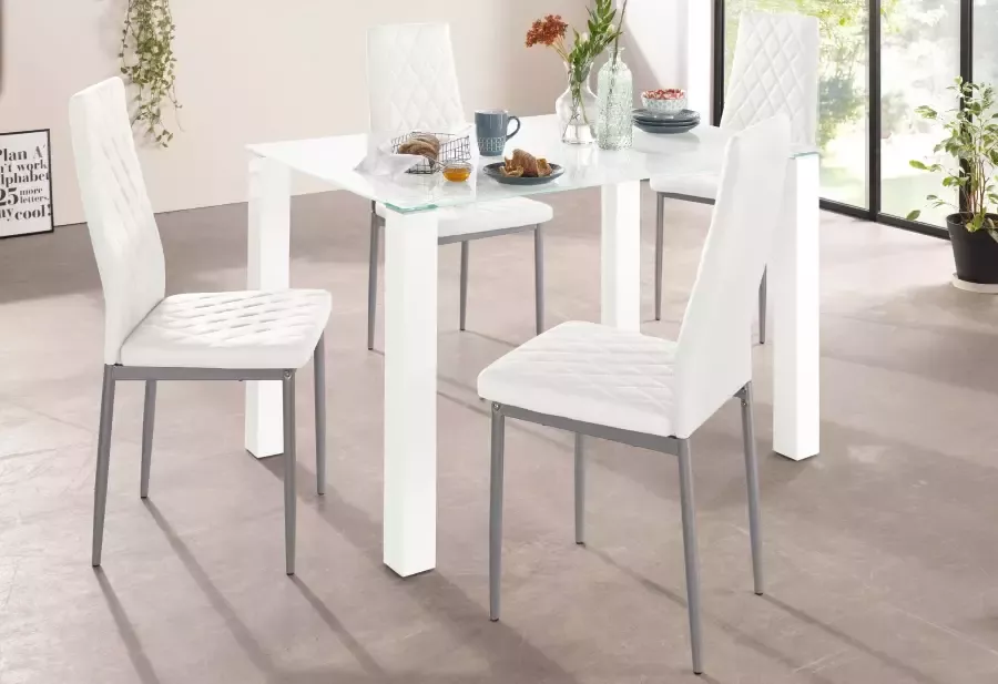 INOSIGN Eethoek 160 cm brede glazen tafel stoelbekledingen in verschillende kleurvarianten (set 5-delig) - Foto 2