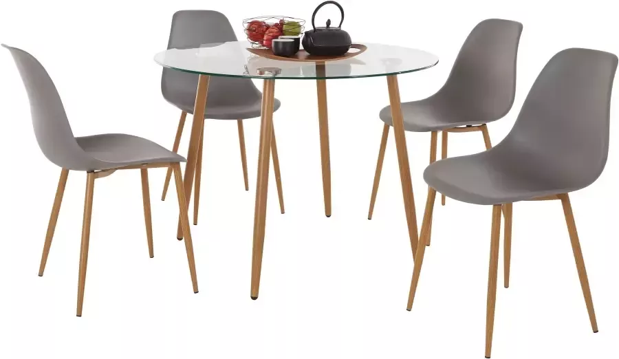 INOSIGN Eethoek MILLER Glazen tafel met 4 stoelen (kunststof kuipzitting) (set 5-delig) - Foto 4