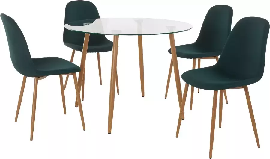 INOSIGN Eethoek MILLER Glazen tafel met 4 stoelen (weefstof) (set 5-delig) - Foto 4