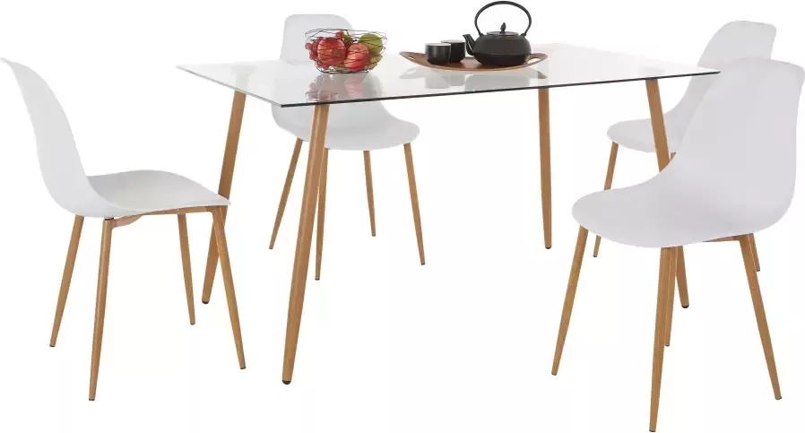 INOSIGN Eethoek MILLER Hoekige glazen tafel met 4 stoelen (kunststof kuipzitting) (set 5-delig) - Foto 6