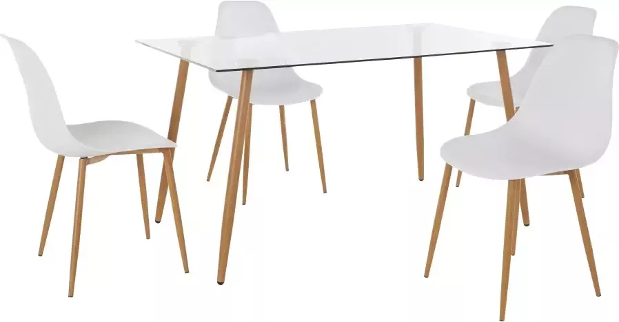 INOSIGN Eethoek MILLER Hoekige glazen tafel met 4 stoelen (kunststof kuipzitting) (set 5-delig) - Foto 8