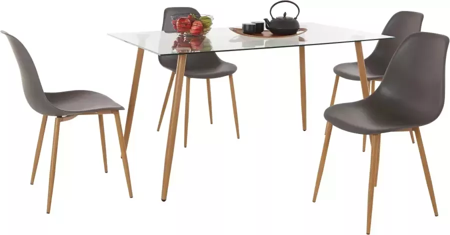 INOSIGN Eethoek MILLER Hoekige glazen tafel met 4 stoelen (kunststof kuipzitting) (set 5-delig) - Foto 4
