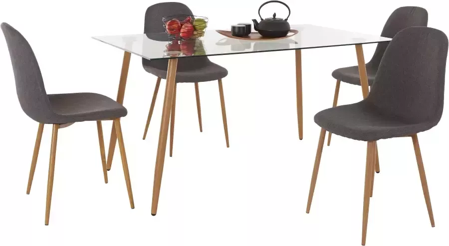 INOSIGN Eethoek MILLER Hoekige glazen tafel met 4 stoelen (weefstof) (set 5-delig) - Foto 4