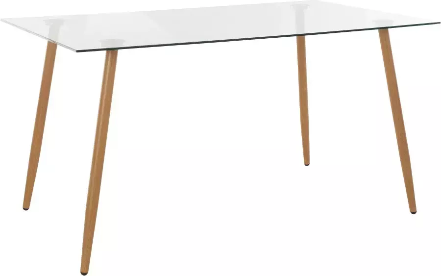 INOSIGN Eethoek MILLER Hoekige glazen tafel met 4 stoelen (weefstof) (set 5-delig) - Foto 1