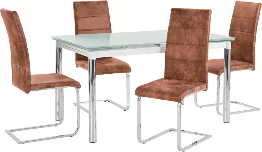 INOSIGN Eethoek Nelson Cosy met 4 stoelen tafel uittrekbaar breedte 140-200 cm (set 5-delig) - Foto 4