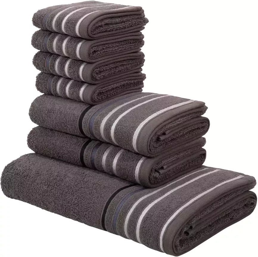 My home Handdoekenset NIKI Handdoekenset met meerkleurige streeprand van 100% katoen (set 7-delig) - Foto 1