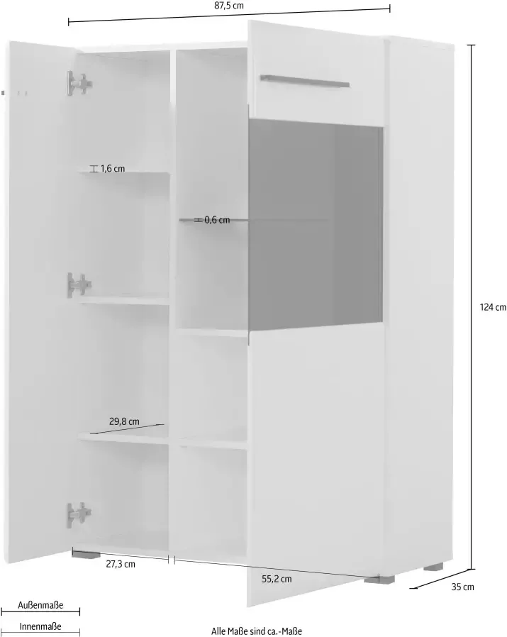 INOSIGN Highboard Trentino Hoogte ca. 124 cm soft-closefunctie hoogglansfronten - Foto 1