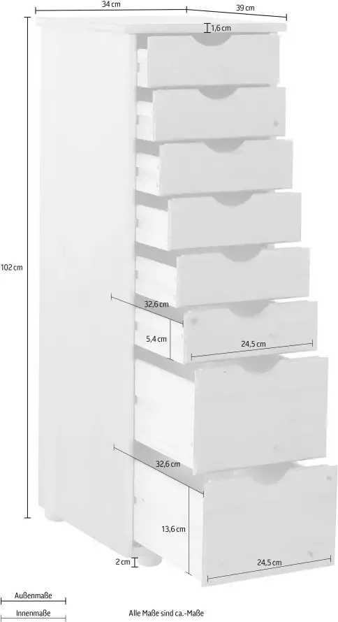 INOSIGN Kast Gava massief grenenhout met vele opbergmogelijkheden breedte 34 cm - Foto 3