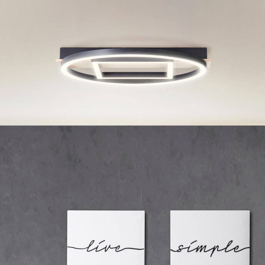 My home Led-plafondlamp Lysann Deckenlampe 39 x 37 cm 24 w 2500 lm 3000 k hout metaal bruin zwart (1 stuk) - Foto 1