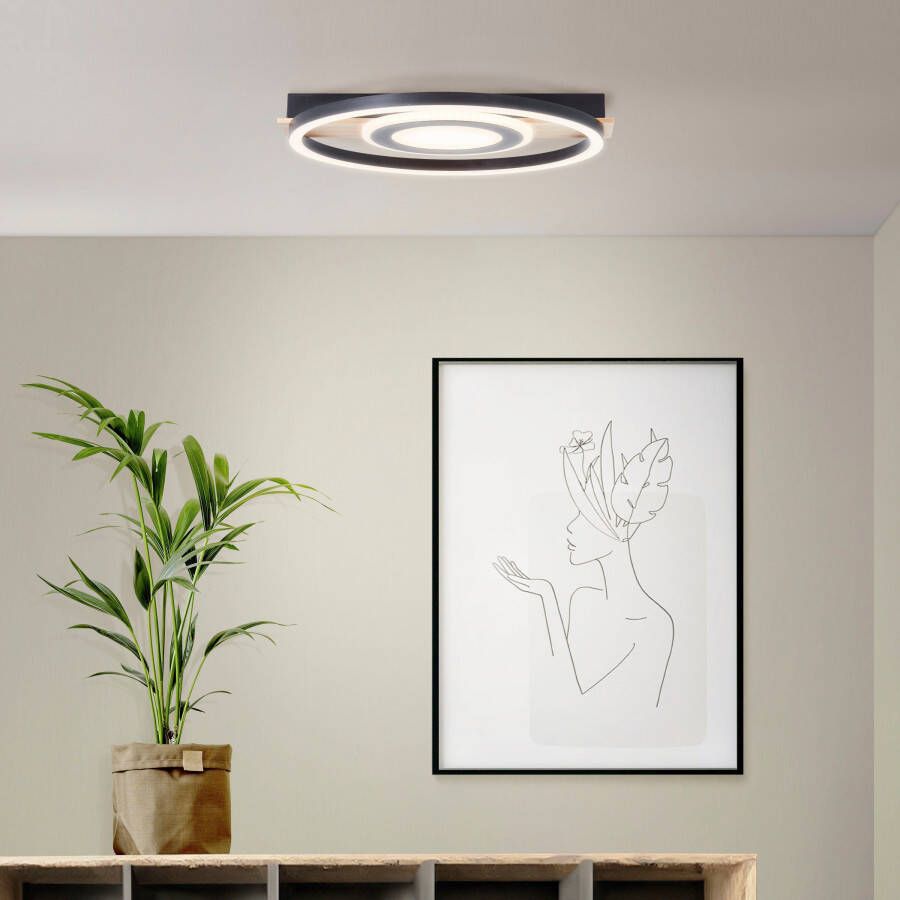My home Led-plafondlamp Lysann Deckenlampe 39 x 37 cm 22 w 2900 lm 3000 k hout metaal bruin zwart (1 stuk) - Foto 1