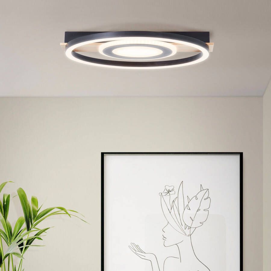 My home Led-plafondlamp Lysann Deckenlampe 39 x 37 cm 22 w 2900 lm 3000 k hout metaal bruin zwart (1 stuk) - Foto 5