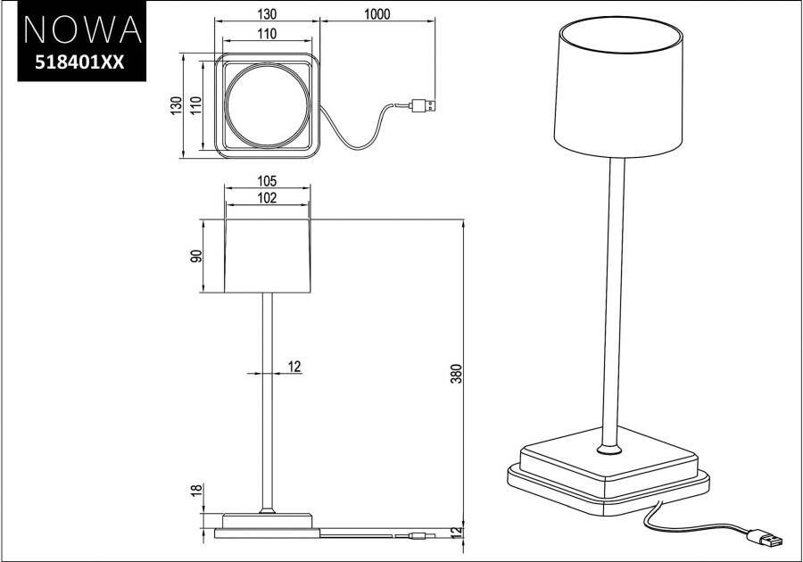 My home Led-tafellamp Lenn Mobile-Akku-Tischlampe (1 stuk)