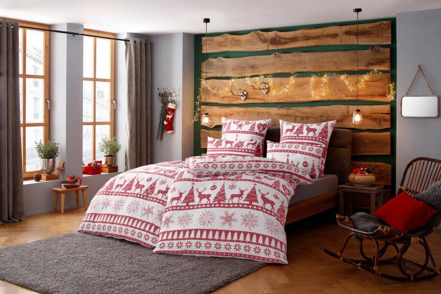 My home Overtrekset Sindbad in Gr. 135x200 oder 155x220 cm ideal für Weihnachten Kerstdekbedovertrek winter (2-delig) - Foto 6