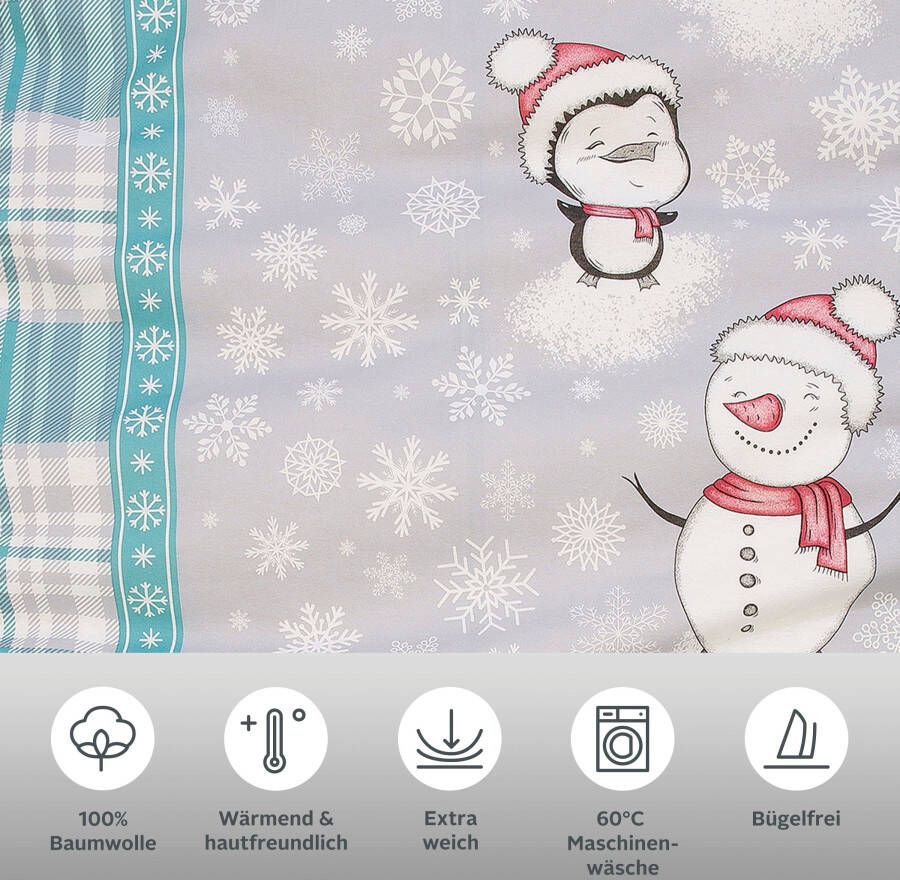 My home Overtrekset Snowman in mt. 135x200 of 155x220 cm ideaal voor de kerstdagen Fijnflanel behaaglijk warm in de winter kerstdekbedovertrek van katoen (2-delig) - Foto 1