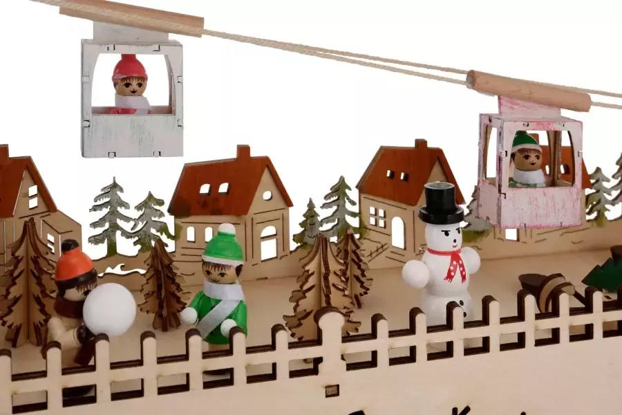 My home Schwibboog Kerst versiering met bewegende kabelbaan en geïllumineerde huizen en rodelbaan - Foto 2