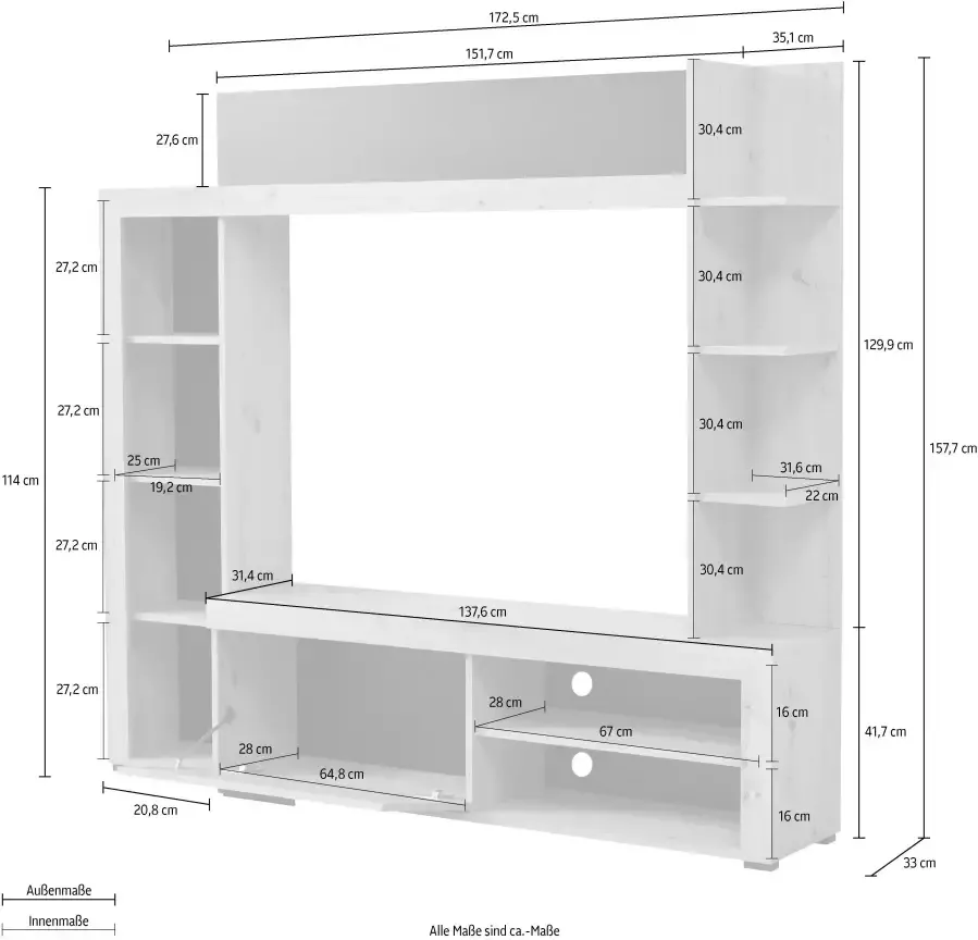 INOSIGN Wandmeubel Rubi met tv-lowboard en rekverbouwing breedte hoogte 172 5 157 7 cm (set 4-delig)