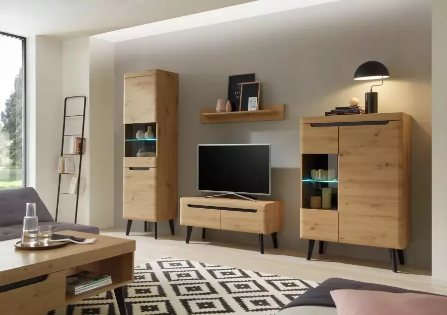 INOSIGN Wandmeubel Torge wandmeubel kastwand mediawand woonkamer-set bevat 2 vitrines 1 lowboard + 1 wandplank 290 cm breed (set 4-delig) - Foto 3