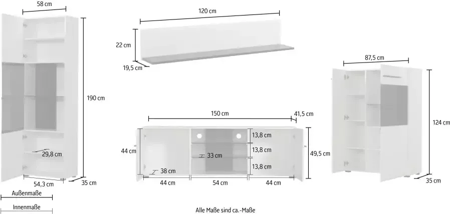 INOSIGN Wandmeubel Trentino Inclusief vitrinekast lowboard highboard en wandplank (set 4-delig) - Foto 4