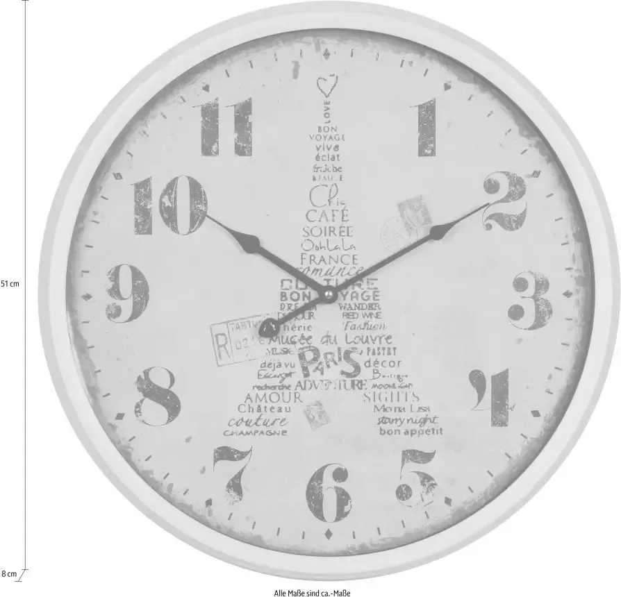 Myflair Möbel & Accessoires Wandklok "Paris" XXL rond ø 51 cm motief Eiffeltoren decoratief in keuken & woonkamer (1-delig) - Foto 1