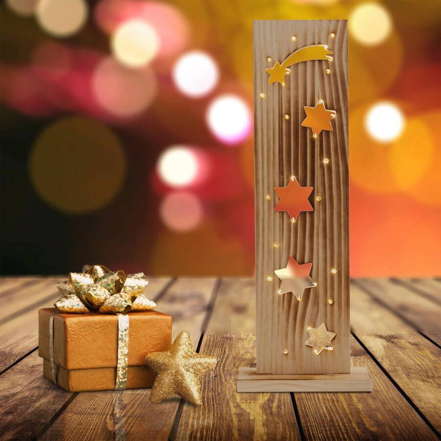 Näve Decoratief ledobject Sterren kerstdecoratie van hout Houten vloerlamp hoogte ca. 60 cm op batterijen (1 stuk) - Foto 2