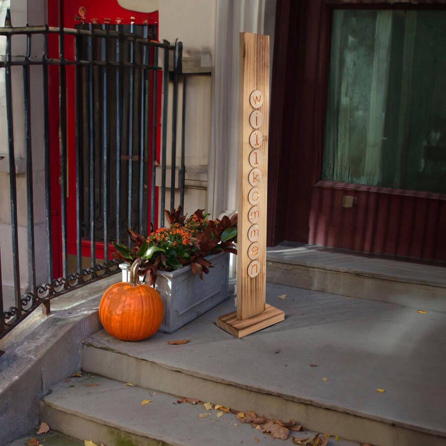 Näve Decoratief ledobject Welkom Houten vloerlamp hoogte ca. 82 cm op batterijen (1 stuk) - Foto 3
