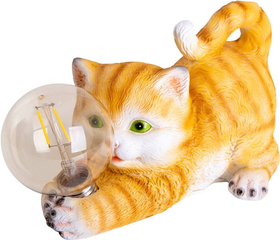 Näve Led-solarlamp Kat leuke gestreepte kat met verlichte bol en warmwit licht (1 stuk) - Foto 3