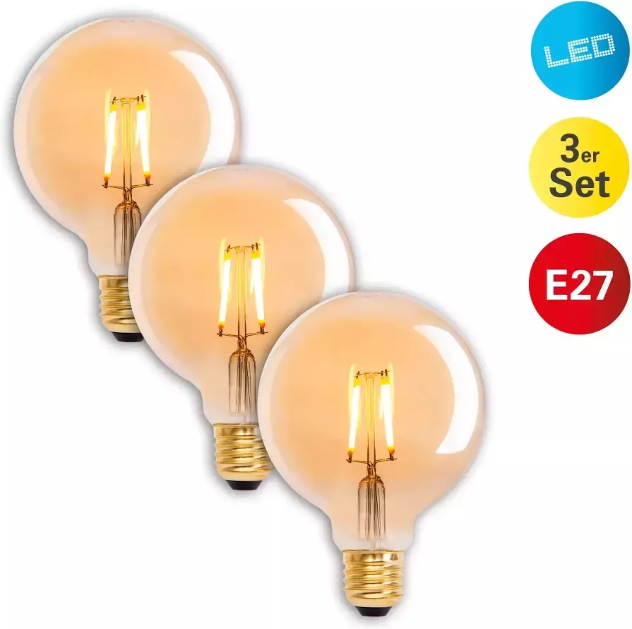 Näve Led-verlichting Dilly Set van 3 ledlampen E27x4.1W 'Dilly' retro-lamp deco globelamp (3 stuks) - Foto 1