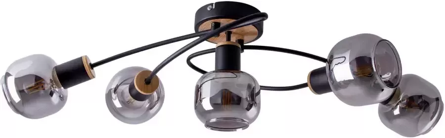 Näve Plafondlamp Fumoso 5-vlamig e14 glazen donker getint gebogen vorm zwart natuur (1 stuk) - Foto 3