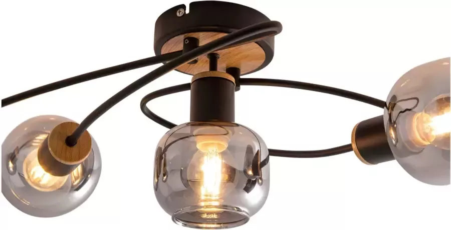 Näve Plafondlamp Fumoso 5-vlamig e14 glazen donker getint gebogen vorm zwart natuur (1 stuk) - Foto 2