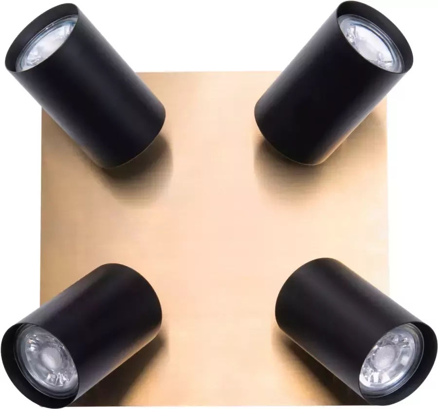 Näve Plafondspot Frida 4-vlg. gu10 spot zwart mat baldakijn messing vierkant (1 stuk) - Foto 2