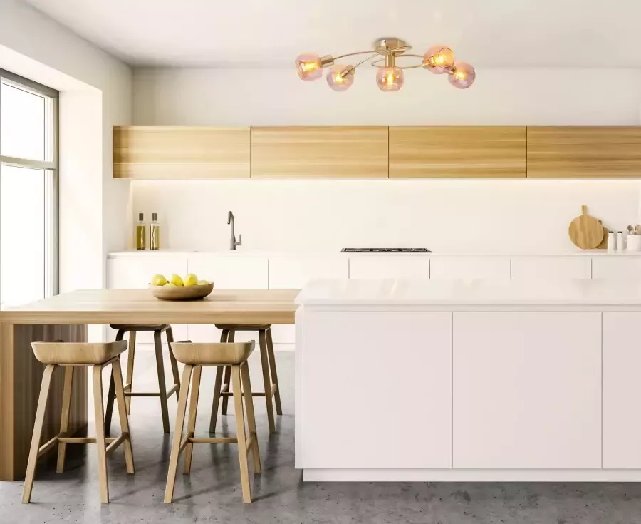 Näve Plafondspot LIBBY 5-vlg. flexibel verstelbare glazen kappen in amber getint excl. 5xe14 (1 stuk)