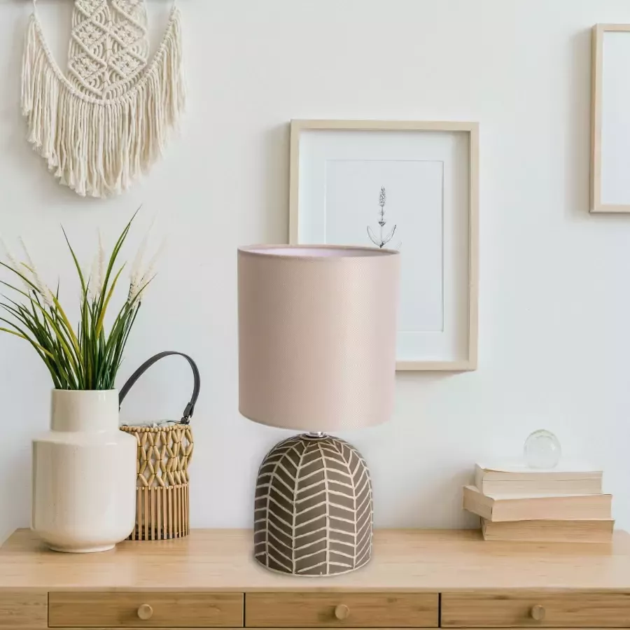 Näve Tafellamp Folio Textielkap linnen wit voet keramiek wit grijs 1xE14 wipschakelaar (1 stuk)