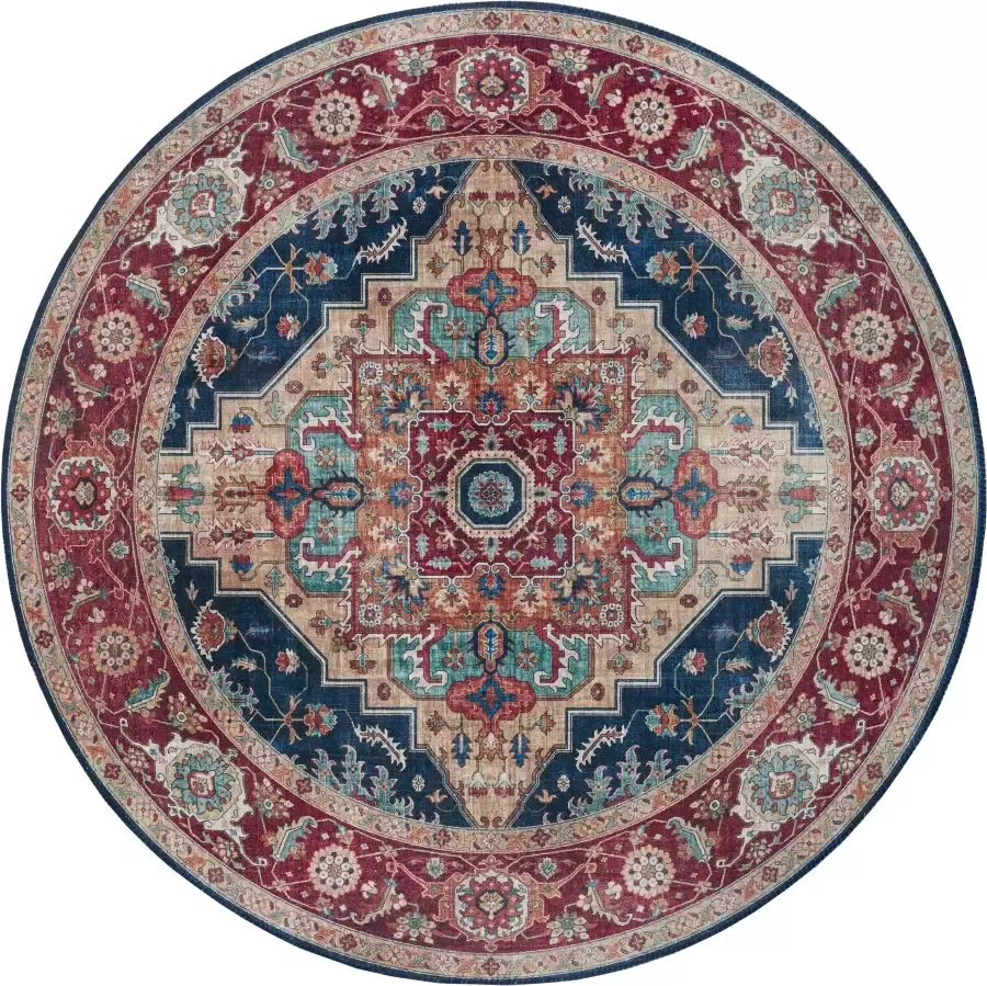 Nouristan Rond vintage vloerkleed Sylla blauw rood 160 cm rond - Foto 1