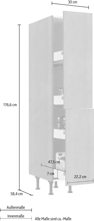 OPTIFIT Apothekerskast Tara met 2 volledig uittrekbare laden en 4 legplanken soft-closefunctie breedte 30 cm