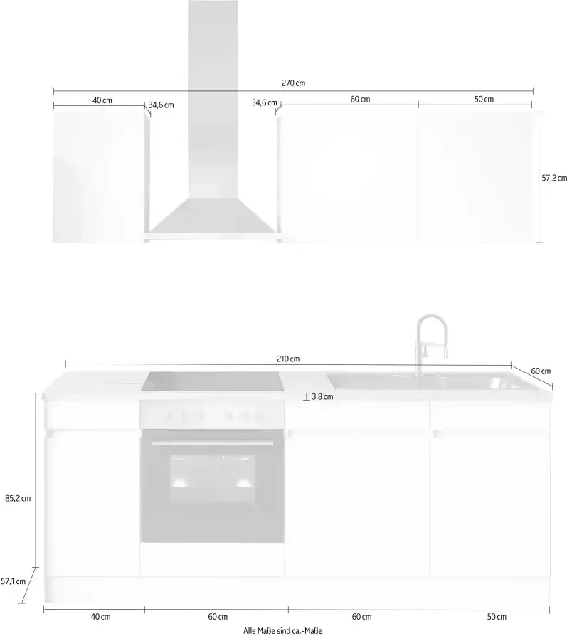 OPTIFIT Keuken Safeli Breedte 210 cm naar keuze met of zonder Hanseatic elektrische apparaten