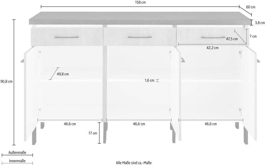 OPTIFIT Onderkast Tokio 158 cm breed met stalen frame volledig uittrekbaar dressoir met bergruimte - Foto 4