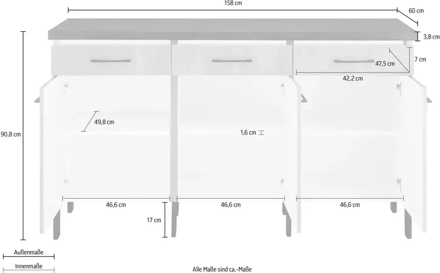 OPTIFIT Onderkast Tokio 158 cm breed met stalen frame volledig uittrekbaar dressoir met bergruimte - Foto 3